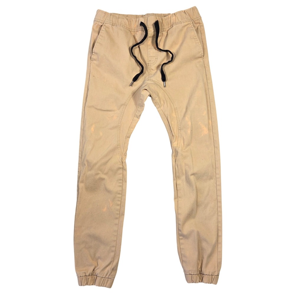 WT02 Mens Tan Khaki Jogger Pants Elastic Waist Drawstring S Streetwear Skater